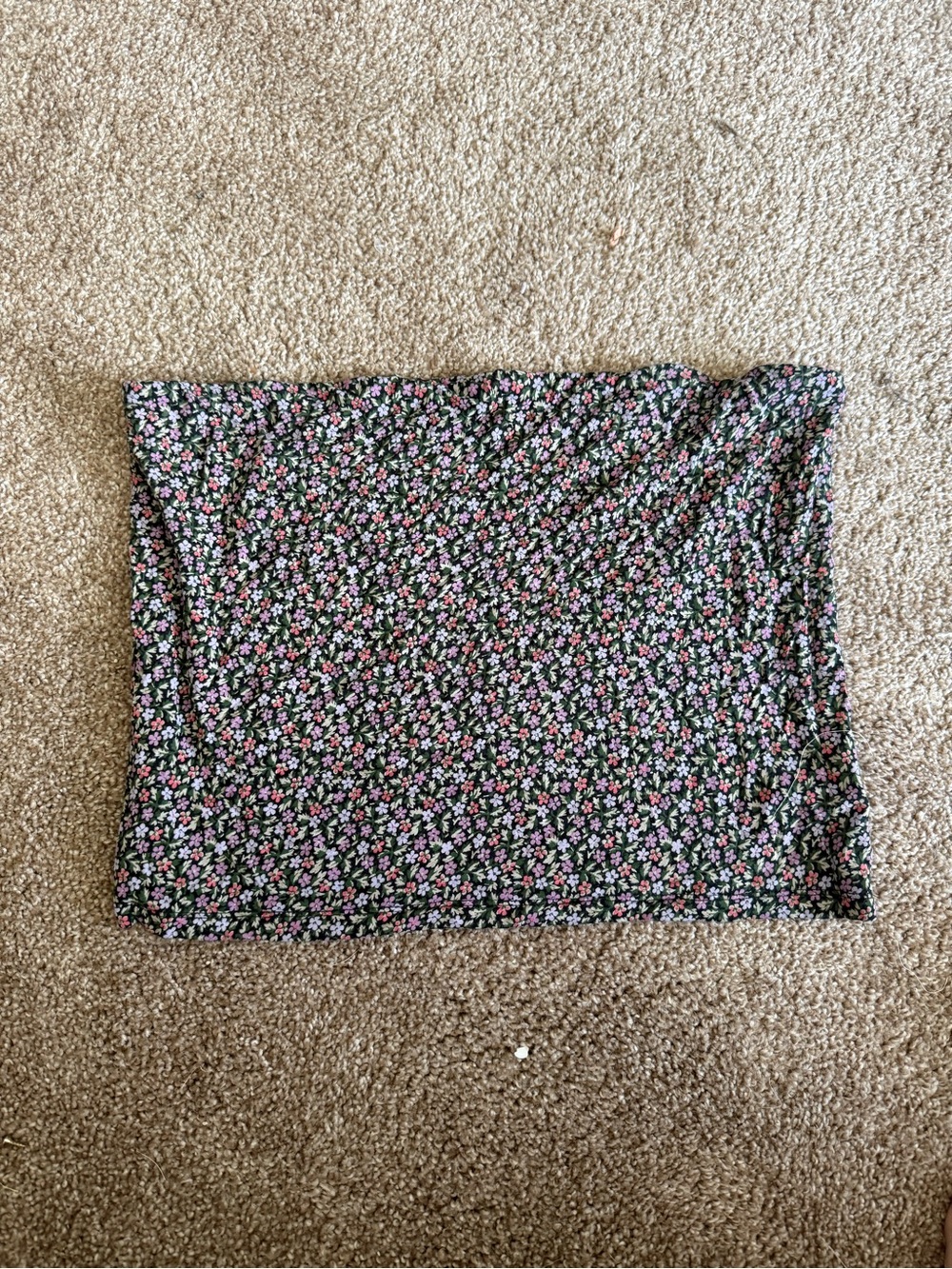 Floral Tube Top – Black with Pink & Green Ditsy Print